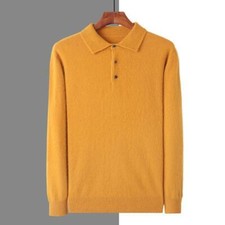 Men Sweater Shirts Knitted Collared Buttons Cashmere Pullover Solid Jumpers Top