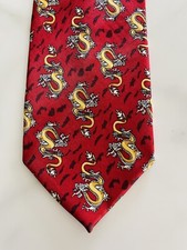 Men  s Asian Dragon Red Silk Novelty Tie Necktie Kailong Handmade 4  Wide EUC