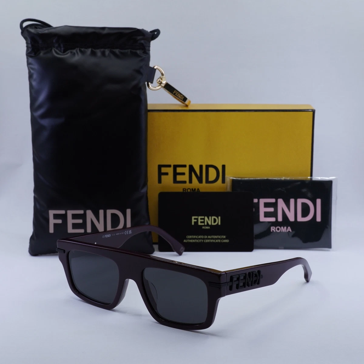 Fendi Selleria FS339L 511 Burgundy Leather Wrap Sunglasses Oversized Square Case Fendi Red Plastic Frame Sunglasses for Women for sale | eBay main image 3