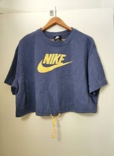 Nike Women Crop Oversized Sweatshirt Gray Yellow Speckled Swoosh Short Sleeve 2X