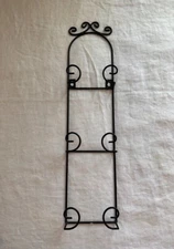 Black Metal 3-Tier Wall Plate Rack with Scroll Work on Top 21" by 5"