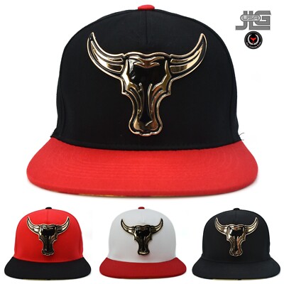 Bull Metallic Golden Bull Snapback Flat Bill Cotton Black  display picture 1