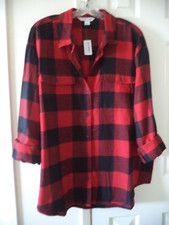Old Navy Red Black Buffalo Check Pocket Flannel Buttondwn Shirt L 10 12 Medium