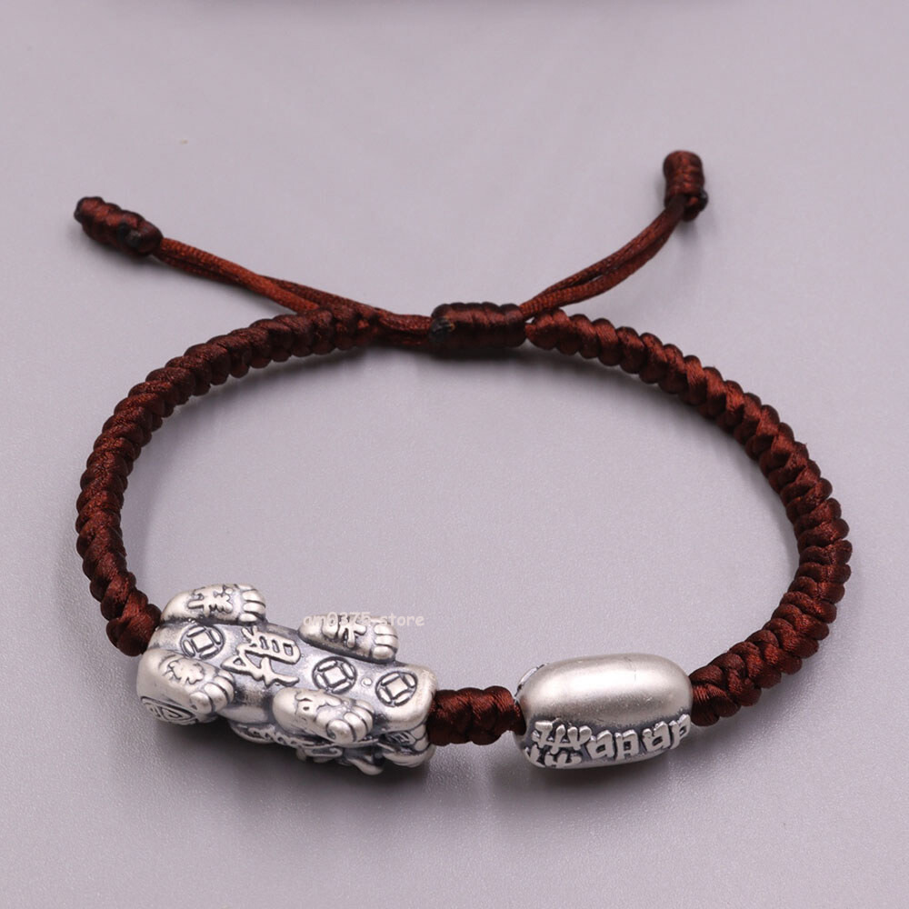 Real 999 Pure Silver Bracelet Man Women's Dragon Pixiu Bead