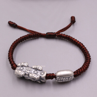 Real 999 Pure Silver Bracelet Man Women's Dragon Pixiu Bead