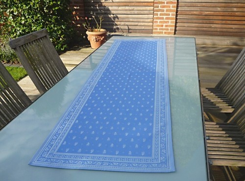 Tischläufer Jacquard 45x160 cm blau Blütenmotiv aus Frankreich mit Teflonschutz - Bild 3 von 5