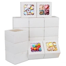 60pcs 4 x 4 x 2.5Inches Cookie BoxesBakery Boxes with Window White Small Trea...