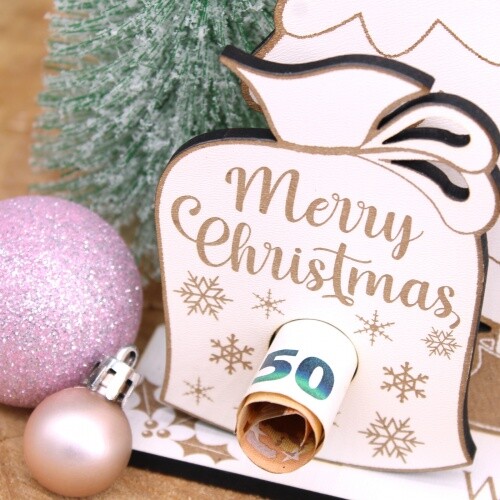 Regalo in denaro Babbo Natale con scritta Merry Christmas - incl. nome - insegna per - Foto 2 di 5