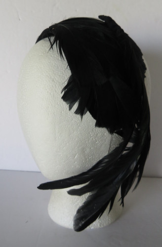 Vtg Ladies Fascinator Black Feather Hat Headband Derby Church Stately Accessory 