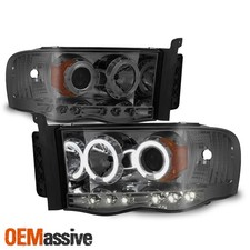 For 2002-05 Ram 1500 2003-05 Ram 2500 3500 Smoke Halo Projector Led Headlights