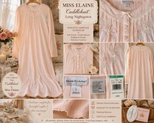 NWT Miss Elaine Cuddleknit Nightgown L Soft Peach Embroidered Long Gown 516835