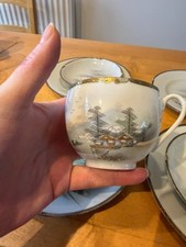 10 pcs Vintage Japanese Kutani Eggshell Porcelain Hand Painted part tea set cup