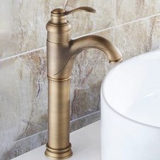 Antique Brass Vessel Sink Faucet Tall Single Handle Deck Mount Vanity Mixer Taps