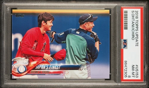 SHOHEI OHTANI & ICHIRO 2018 TOPPS UPD JAPAN ROOKIE RC #US153 PSA 8 NM-MT DODGERS