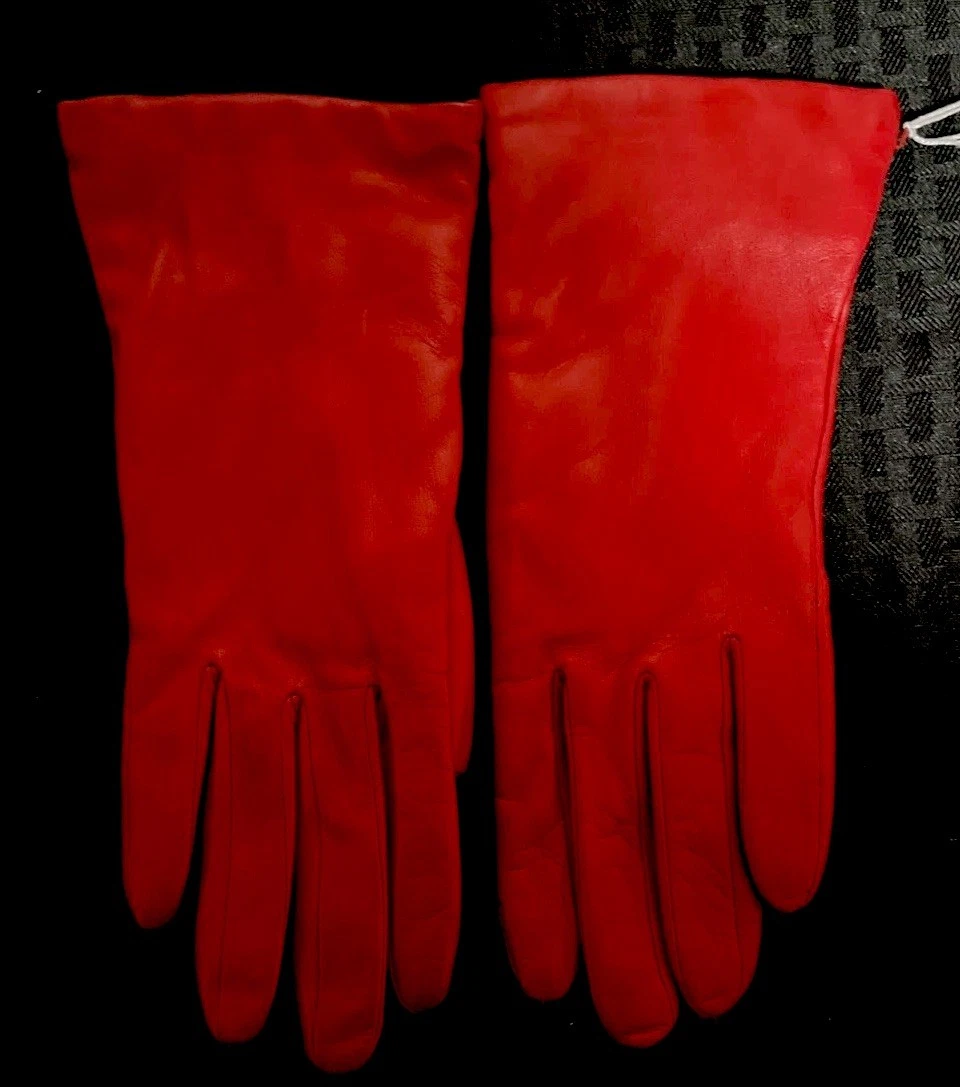 Vintage Fownes Red Metisse Leather 100% Cashmere Lined Gloves Sz 7 New with tags