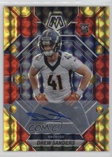 2023 Mosaic Rookies Choice Fusion Red & Yellow Prizm Drew Sanders #318 Auto 9r9
