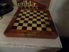 Vintage Sir Lawrence Hand Carved Folding Wooden Chess Set , Very Nice, 14 x 14