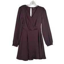 Express Womens Burgundy Surplice V-Neck Long Sleeve Fit & Flare Mini Dress XS