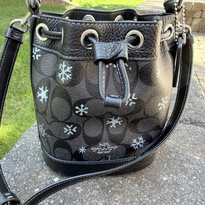 Coach CE587 Dempsey Bucket Bag Women Small Black Snowflake Excellent Signature