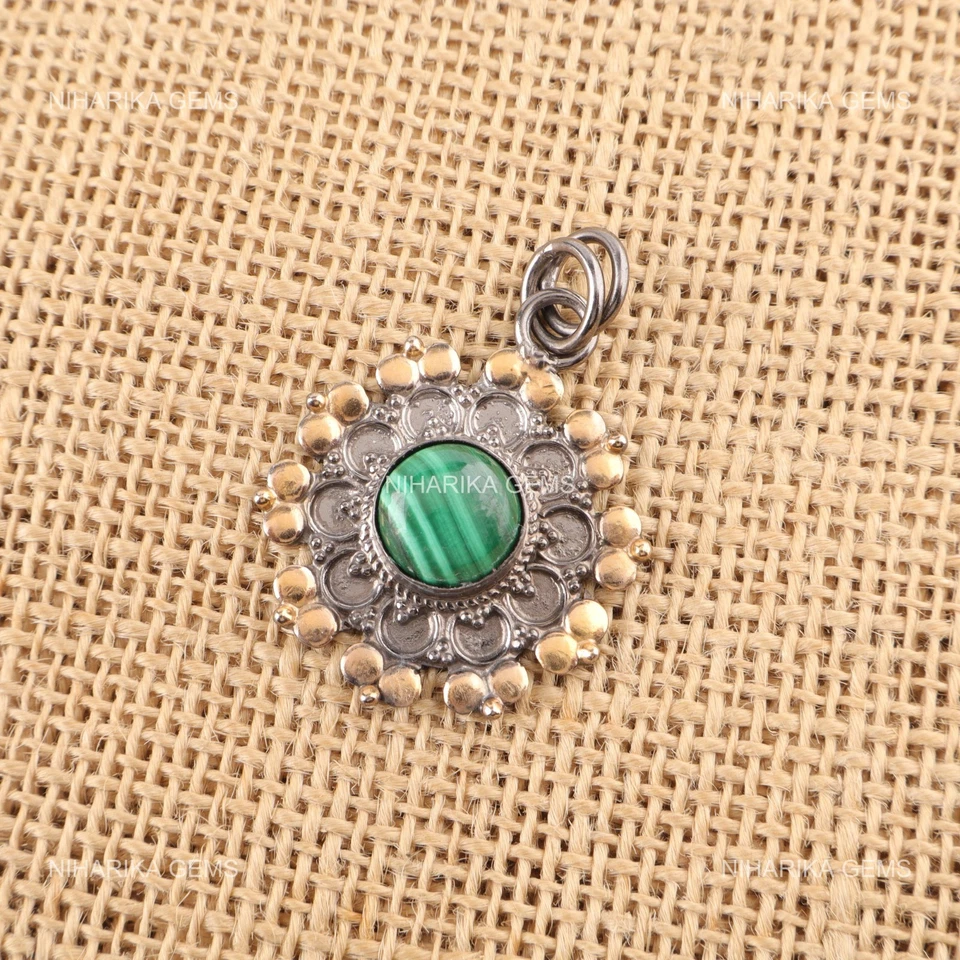 Rotondo Malachite Gemma Argento Sterling Cyber Monday Fidanzamento Artigianale - Immagine 4 di 4