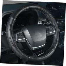 Genuine Leather Steering Wheel Cover 15 inches, Pure Cowhide Steering Black
