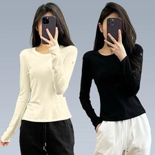 Women T-shirt Long Sleeve Crew Neck Solid Slim Fit Tee Ladies Top Daily