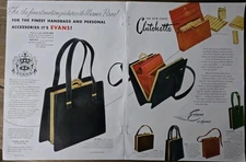 1949 Evans Handbags Purses  Compact And Accessories Vintage 2 Page Ad