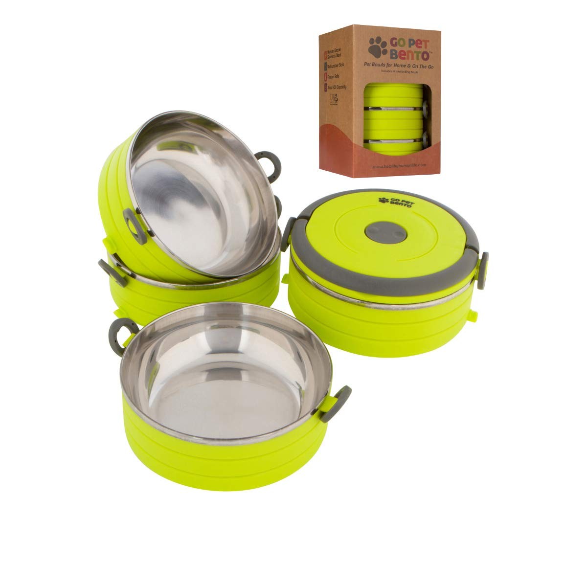 Travel Pet Bento Bowls - Human-Grade Stainless Steel & BPA-Free, Leak-Proof W...