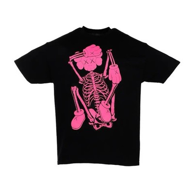 KAWS Skeleton New Fiction T-Shirt Black Pink 2021 (KAWS-SS02) Size XL NIB