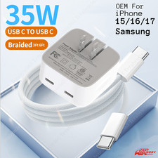 Dual Type-C Fast Charger For iPhone 15 16 17 iPad MacBook 35W USB-C Cube PD Cord