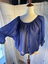 Cotton Express Sheer Chiffon Lace Button-Fron...