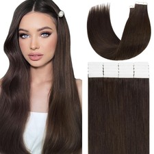 Loxxy 14" Brown Tape-in Human Hair Extensions, Straight Double Weft