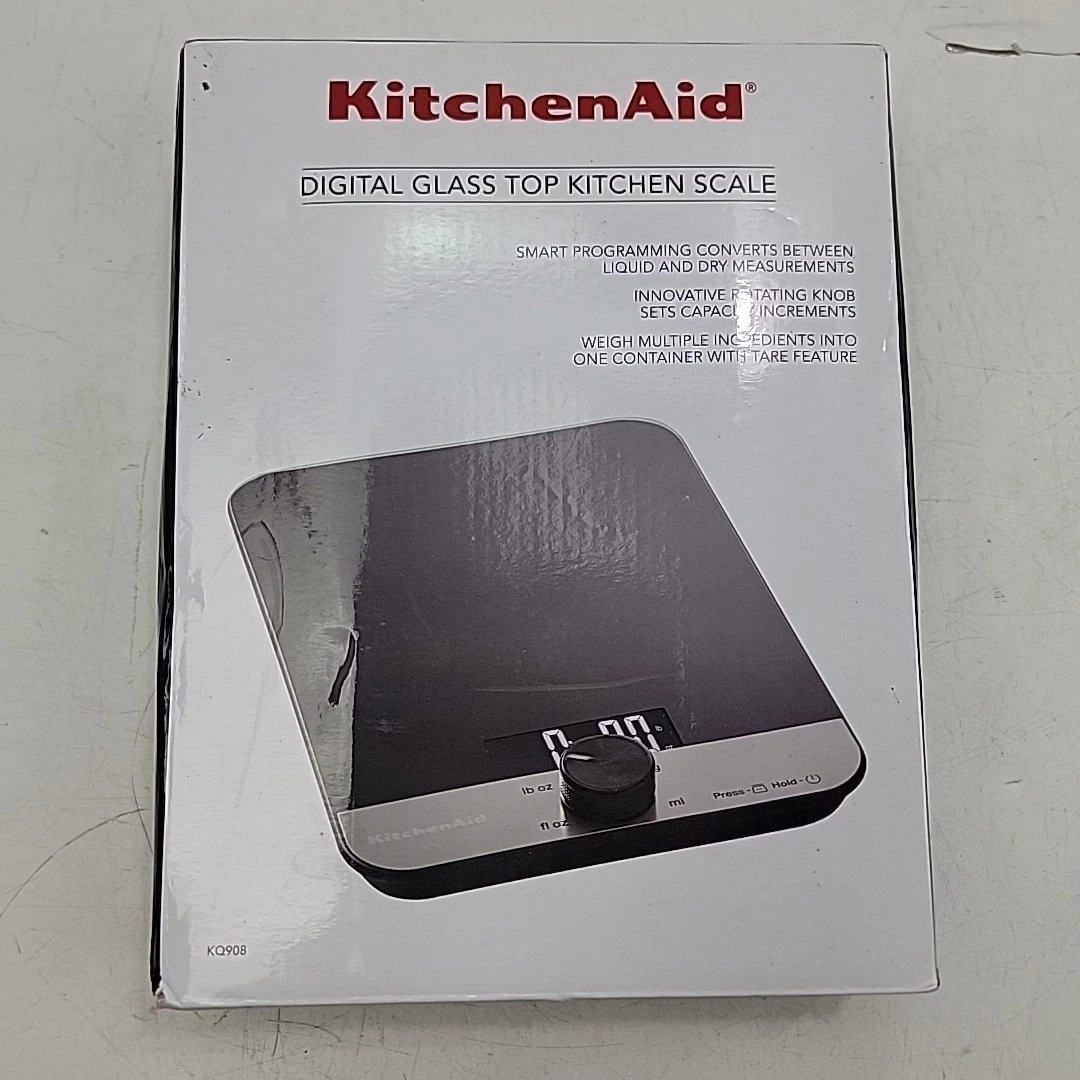 KitchenAid Digital Glass Top Kitchen Food Scale Black Stainless Steel Smart