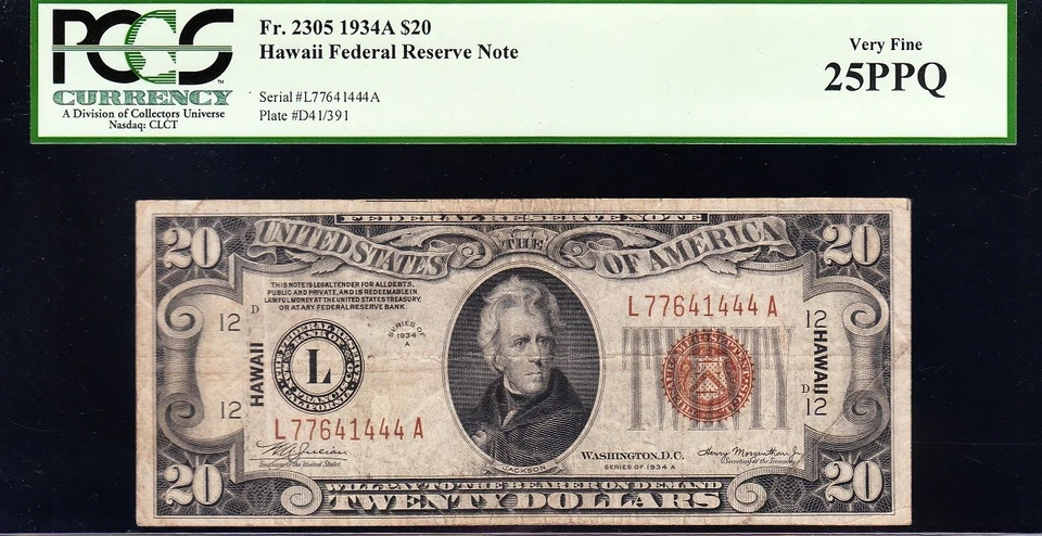 VERY NICE Bold & Crisp VF+ 1934 A $20 HAWAII Federal Reserve Note! PCGS 25 PPQ! - Image 2 of 3
