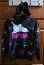NASA Graphic Long Sleeve Hooded Sweatshirt with Rocket Unisex Kids Size L