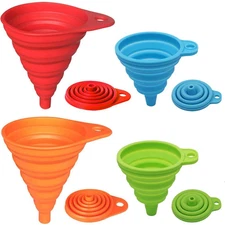 4 Pack Collapsible Foldable Silicone Kitchen Funnel Set Small & Large Food Grade
