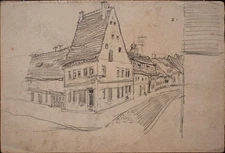 Old Local View View Germany Unknown Unsign Pencil Drawing Circa 1900