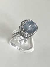 Fluorite Blue  Silver Wire Wrapped Ring