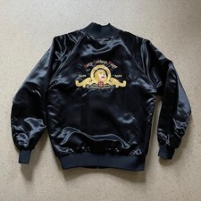 VTG Studio Store MGM SATIN BOMBER JACKET Men's Size Large Black Embroidered Back