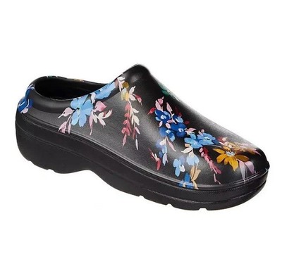 Totes Everywear Women's Clog Size 10 Floral Black Colorful Flowers  garden shoes