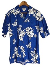 Vintage Mens Hawaiian Shirt Blue Floral Button Front Pacific Legend Size Large L