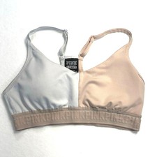 Victorias Secret Pink Ultimate White Tan Sports Bra Padding Adjustable Straps S