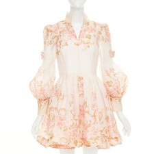 ZIMMERMANN 2022 Runway Postcard Bow rose pink silk linen organza dress US1 XS