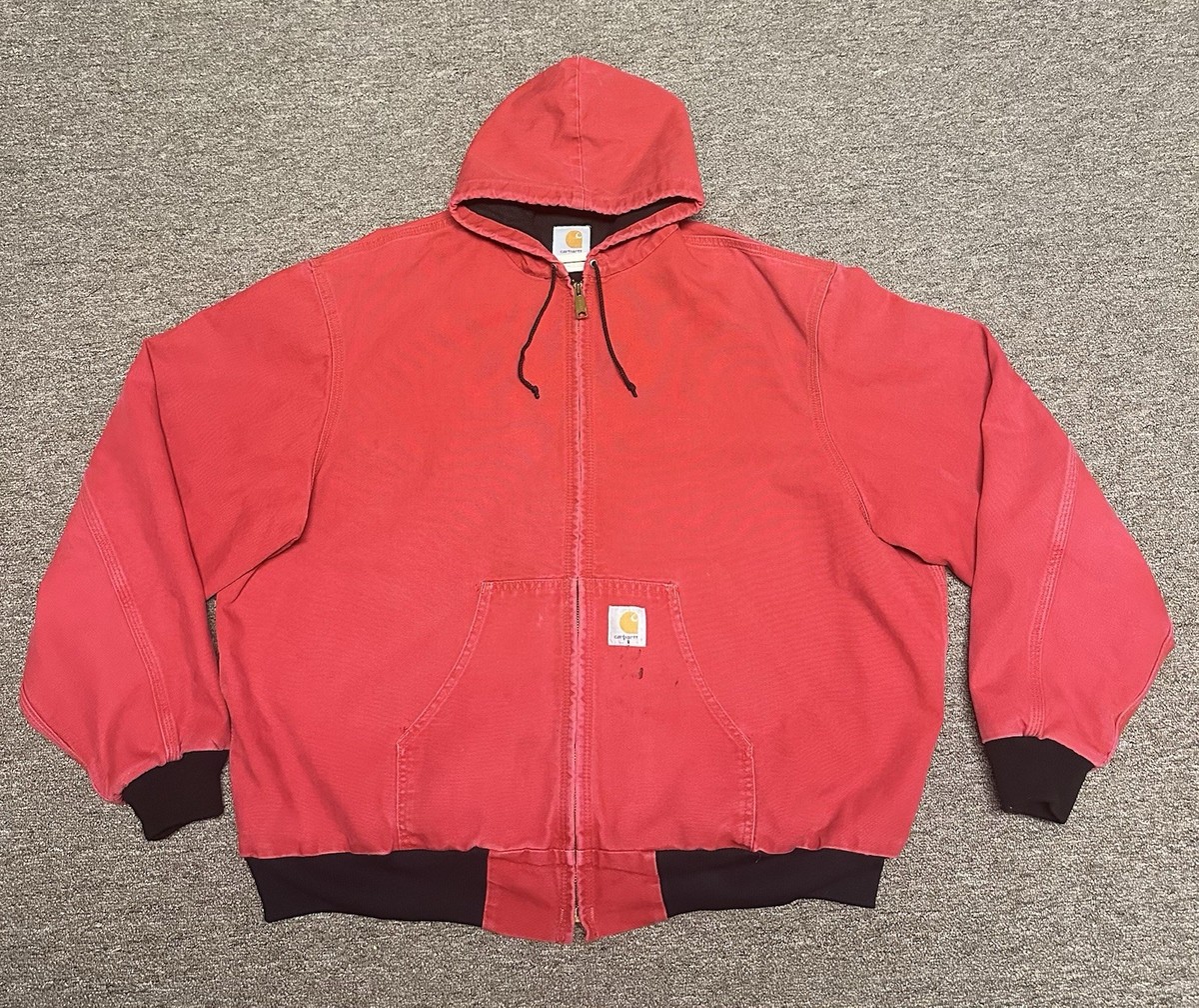 美品 Carhartt アクティブジャケット J03 レッド USA製 L Carhartt J03 RED Thermal Lined Firm Duck Hooded Active Jacket
