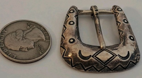 Native American OLD PAWN Navajo Sterling Silver Hand Stamped Belt Buckle OLD