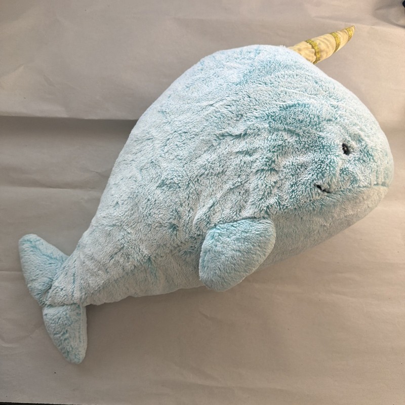 GUND Nori Narwhal Plush Stuffed Animal 18" Pastel Blue Gold Sparkling Horn 40607