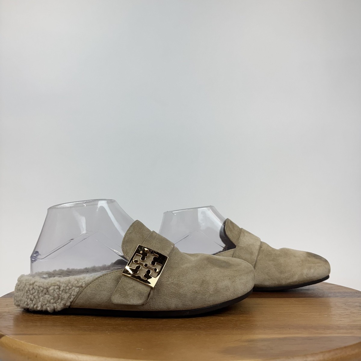 Womens Tory Burch Mellow Mule Beige Suede Faux Shearling lined