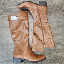 NEW Women's Dress Casual Fashion Buckle Zip Quilted Low Heel Knee High Boots 9.5