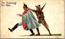 Vintage Military Postcard WWI Propaganda German Kaiser & Doughboy I'm Training 