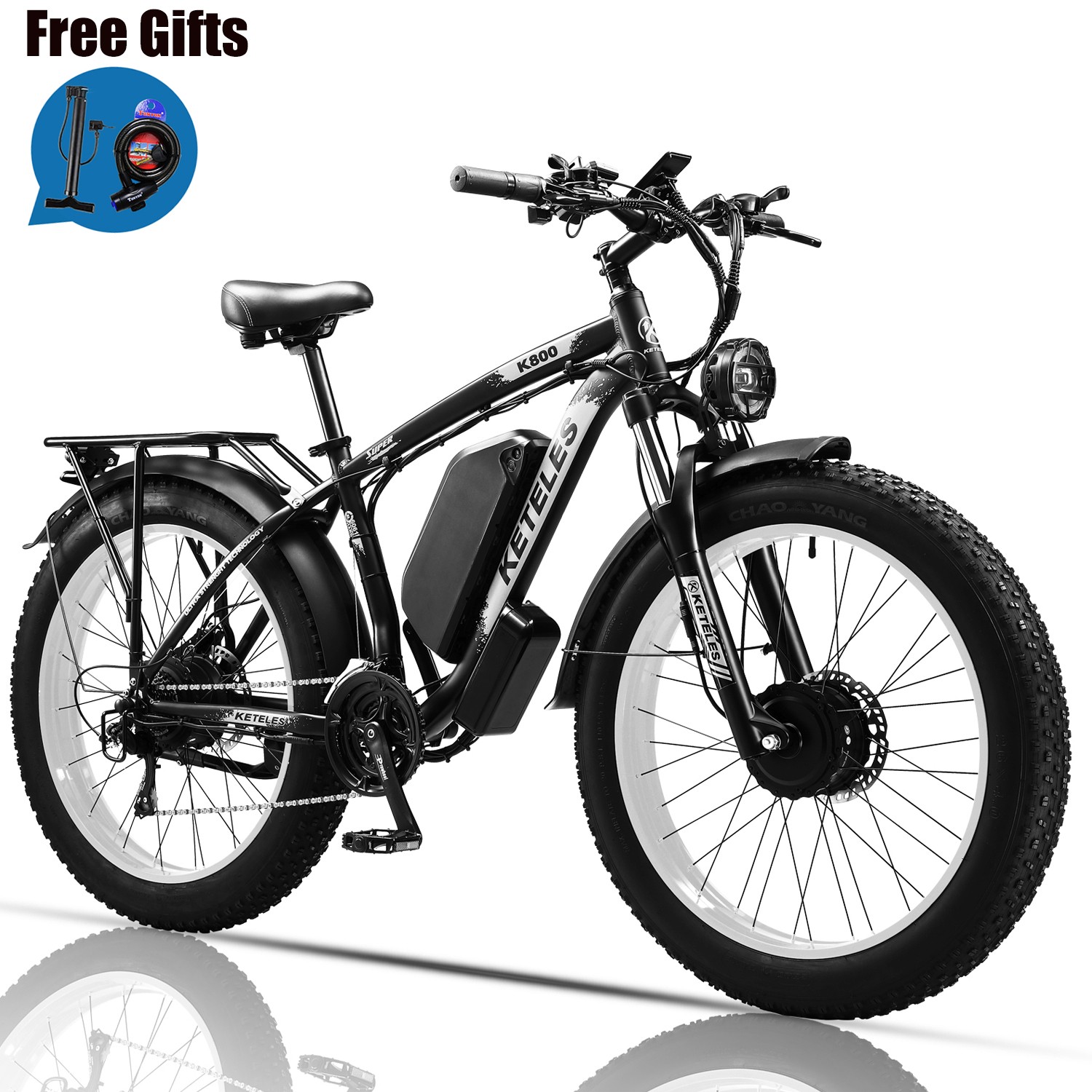 35MPH KETELES 2000W 48V E-Mountain Bike 26 Inch Dual Motor Fat Tire Dirt Bike for Adults